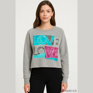 Aeropostale boxy cropped Gray Graphic Women' Top M fleece  long  sleeve casual